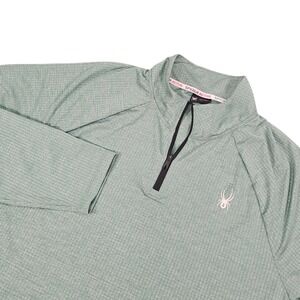 Spyder Active Mens XL Sage Green Quarter Zip Pullover Grid Texture SPM840U